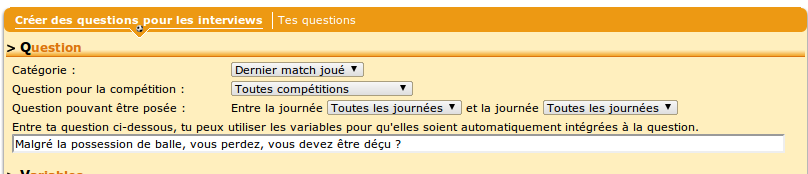 Réglages de base et saisie de la question