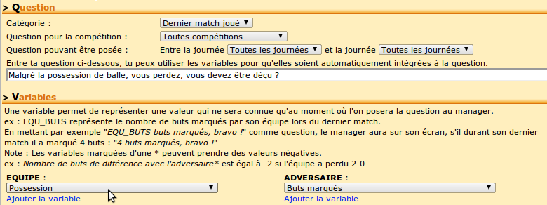 Ajouter une variable à la question