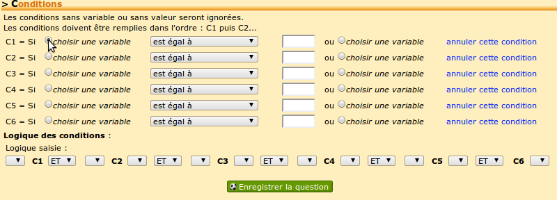 Choisir la variable pour la condition 1