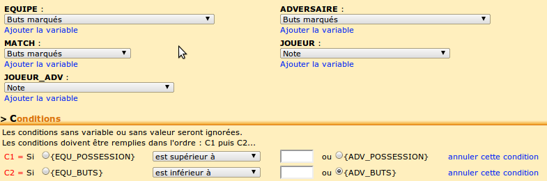 Condition sur le score du match