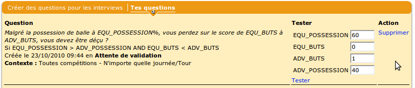 Entrer la valeur des variables