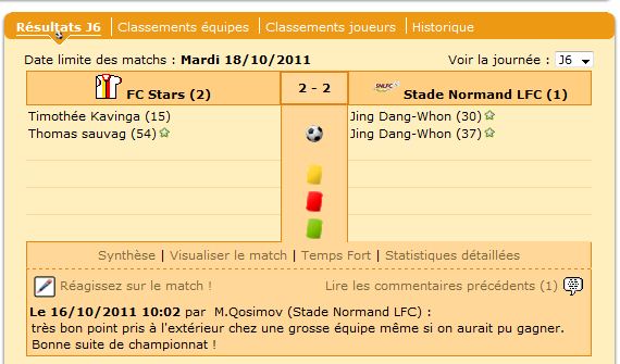 Le résultat, un bon match nul des normands chez le FC Stars.